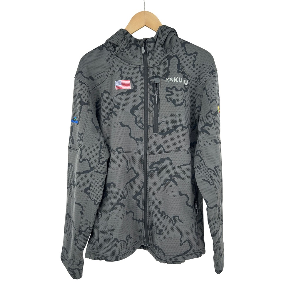 KUIU Ridgepoint Fleece Jacket Mens L gray black camo with logos
